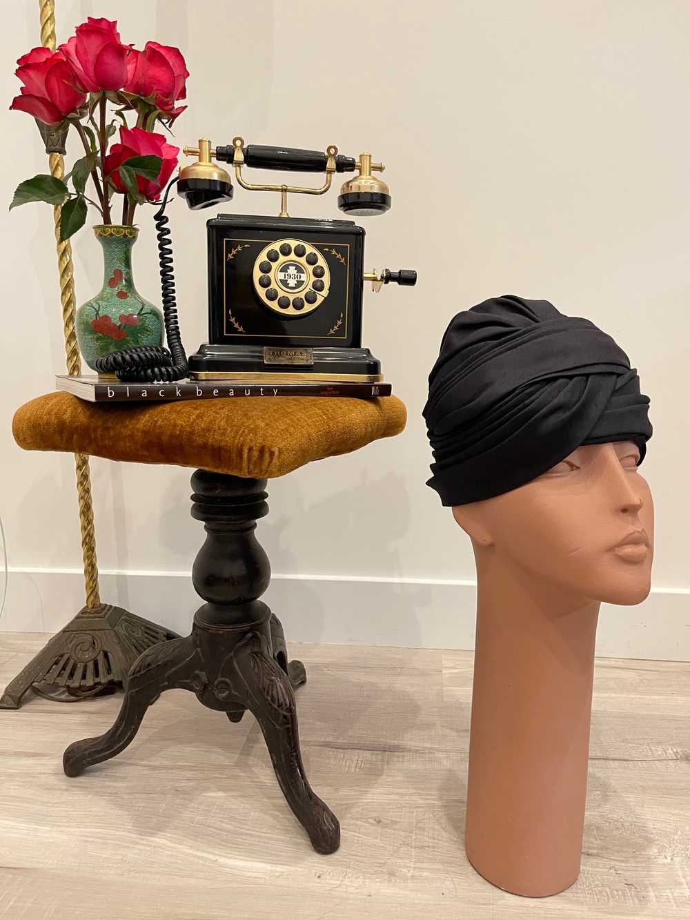 Franck and Fils Black Silk Head Turban - image 1