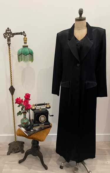 JCC Black Silk Satin Coat and Vest Set