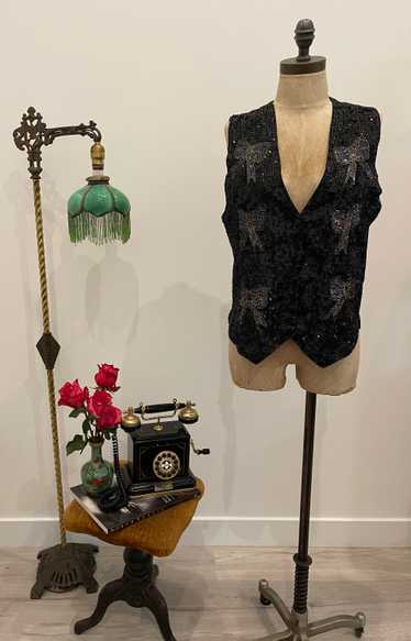 Vintage Black Sequin Beaded Vest