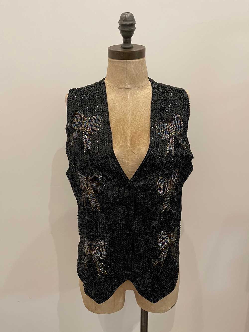 Vintage Black Sequin Beaded Vest - image 2