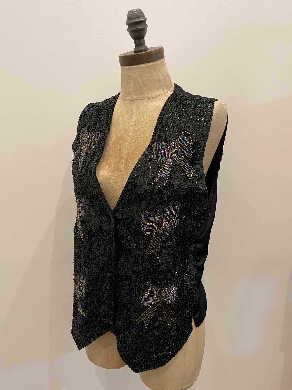 Vintage Black Sequin Beaded Vest - image 3