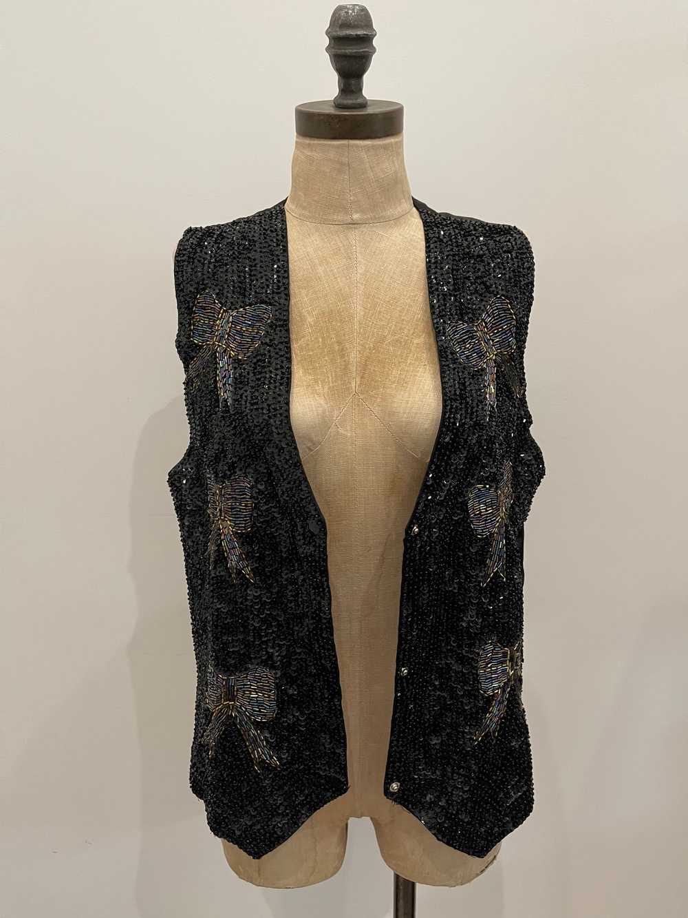 Vintage Black Sequin Beaded Vest - image 4