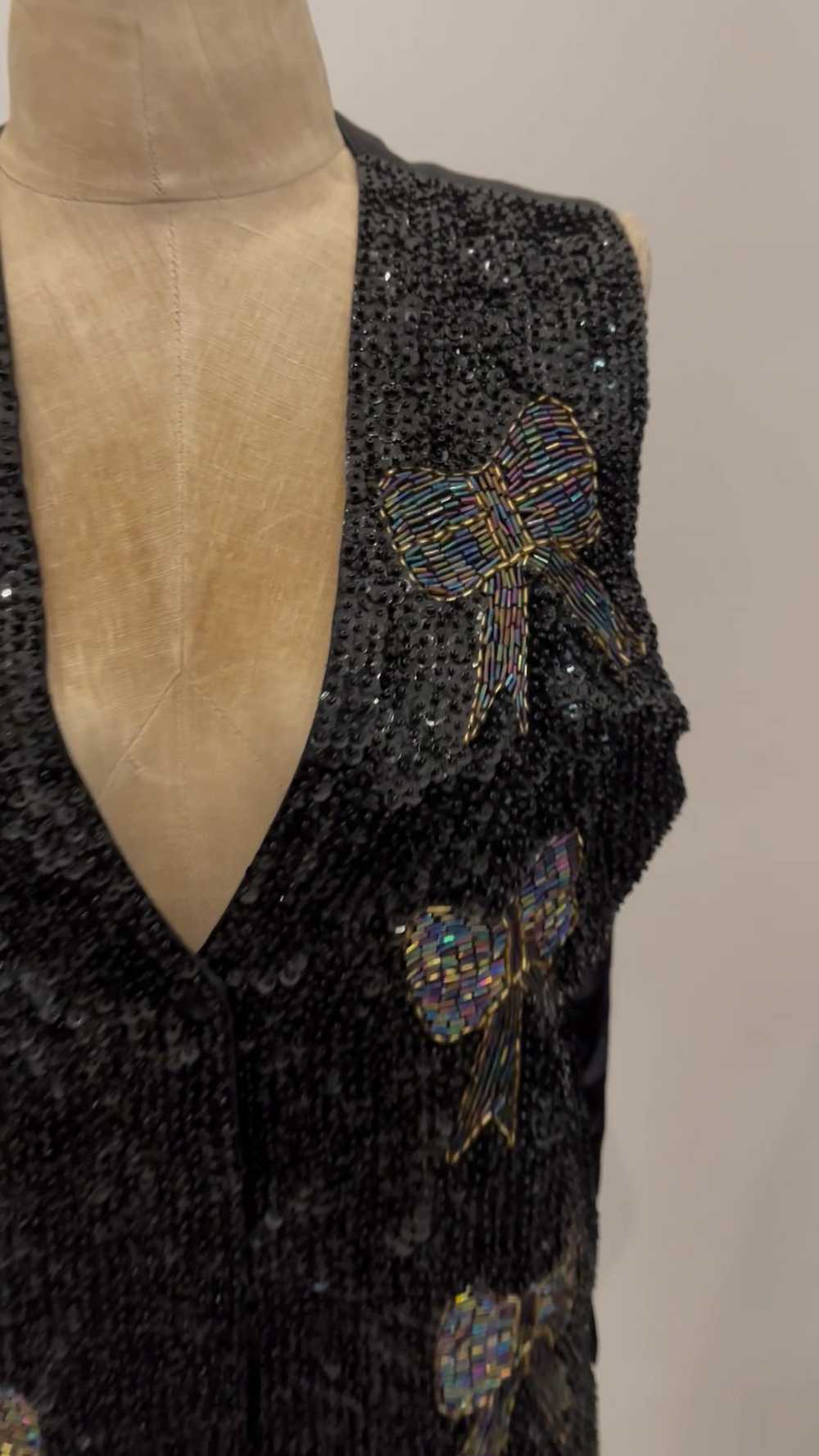 Vintage Black Sequin Beaded Vest - image 6