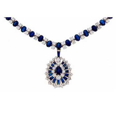 Oscar Heyman Sapphire Diamond Platinum Necklace B… - image 1