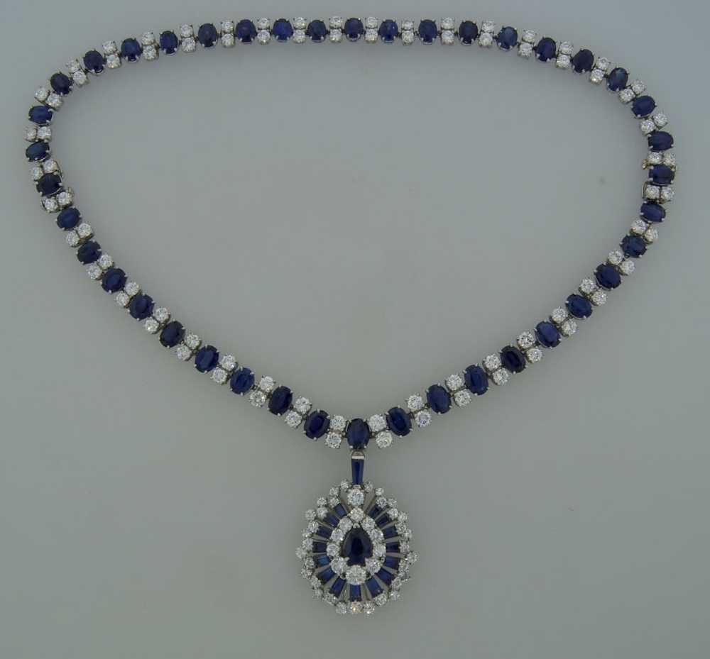 Oscar Heyman Sapphire Diamond Platinum Necklace B… - image 9