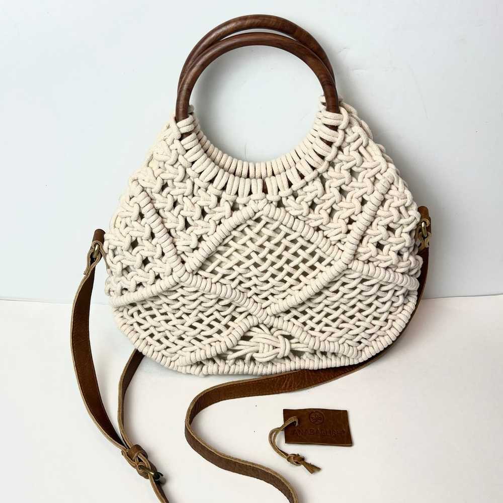 Sundance Anabaglish Macrame Handbag Purse Wood Ha… - image 1