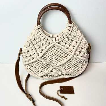 Sundance Anabaglish Macrame Handbag Purse Wood Ha… - image 1