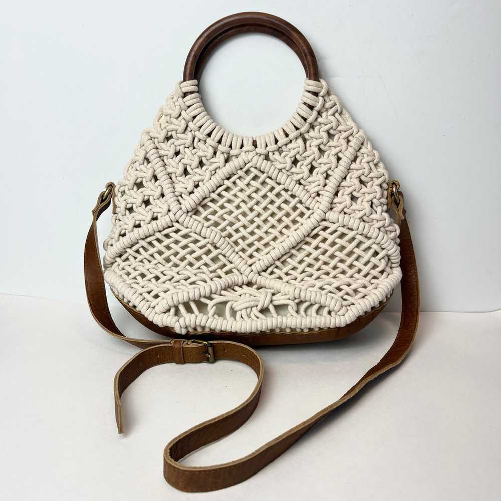 Sundance Anabaglish Macrame Handbag Purse Wood Ha… - image 2