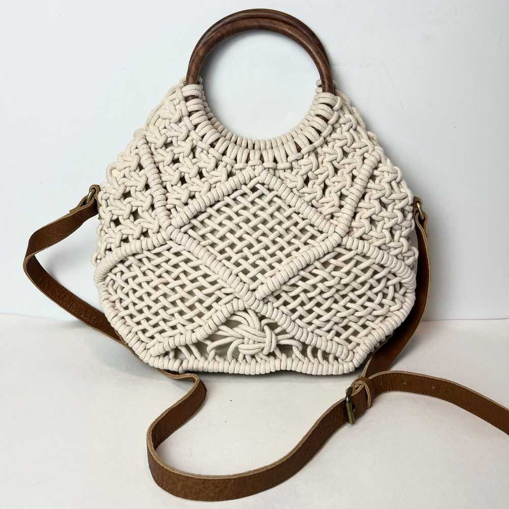 Sundance Anabaglish Macrame Handbag Purse Wood Ha… - image 3