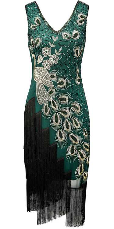 SWEETV 1920s Vintage Peacock Flapper Dresses Sequi