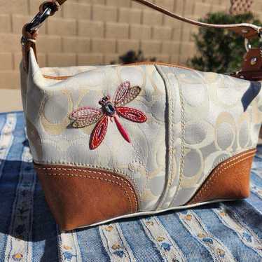 NEW Coach Purse - white fabric and brown leather w