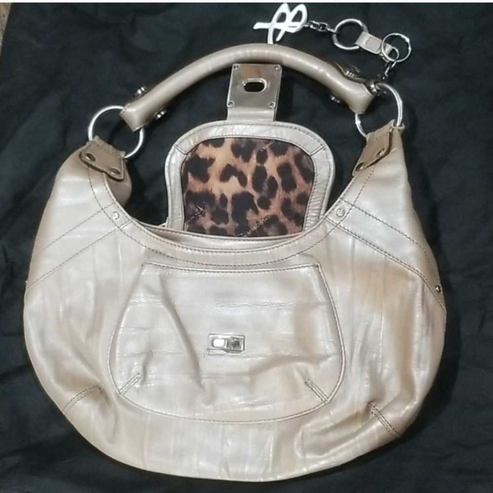 B Makowsky beige leather purse bag leopard - image 5