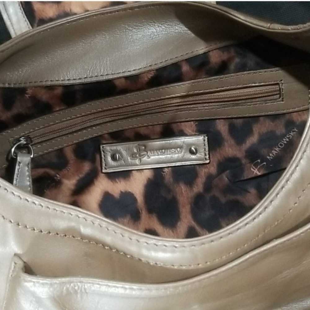 B Makowsky beige leather purse bag leopard - image 6