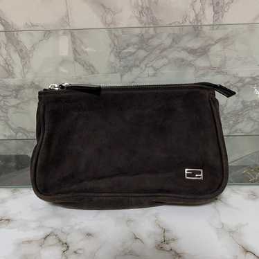 FENDI Pouch Suede Dark Brown Logo Zucca Mamma