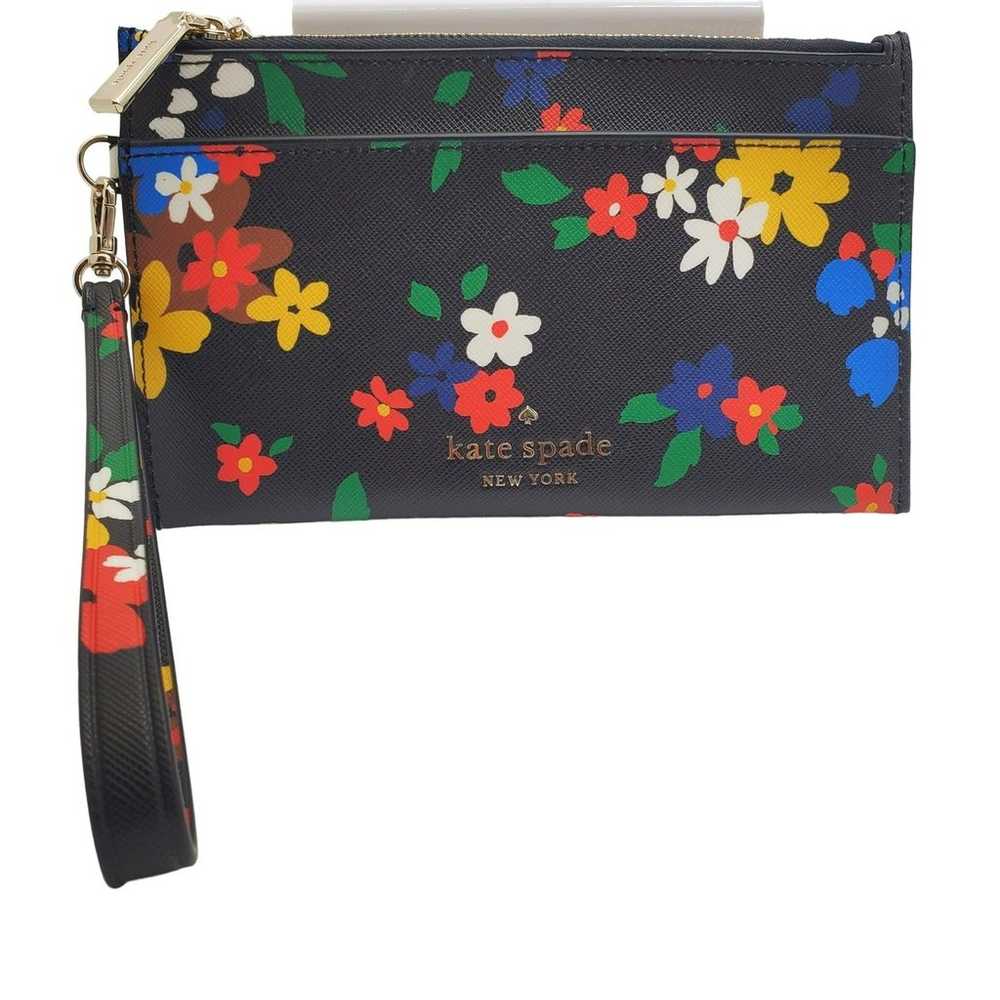 Kate Spade Black Floral Wristlet Staci Sailing Do… - image 2