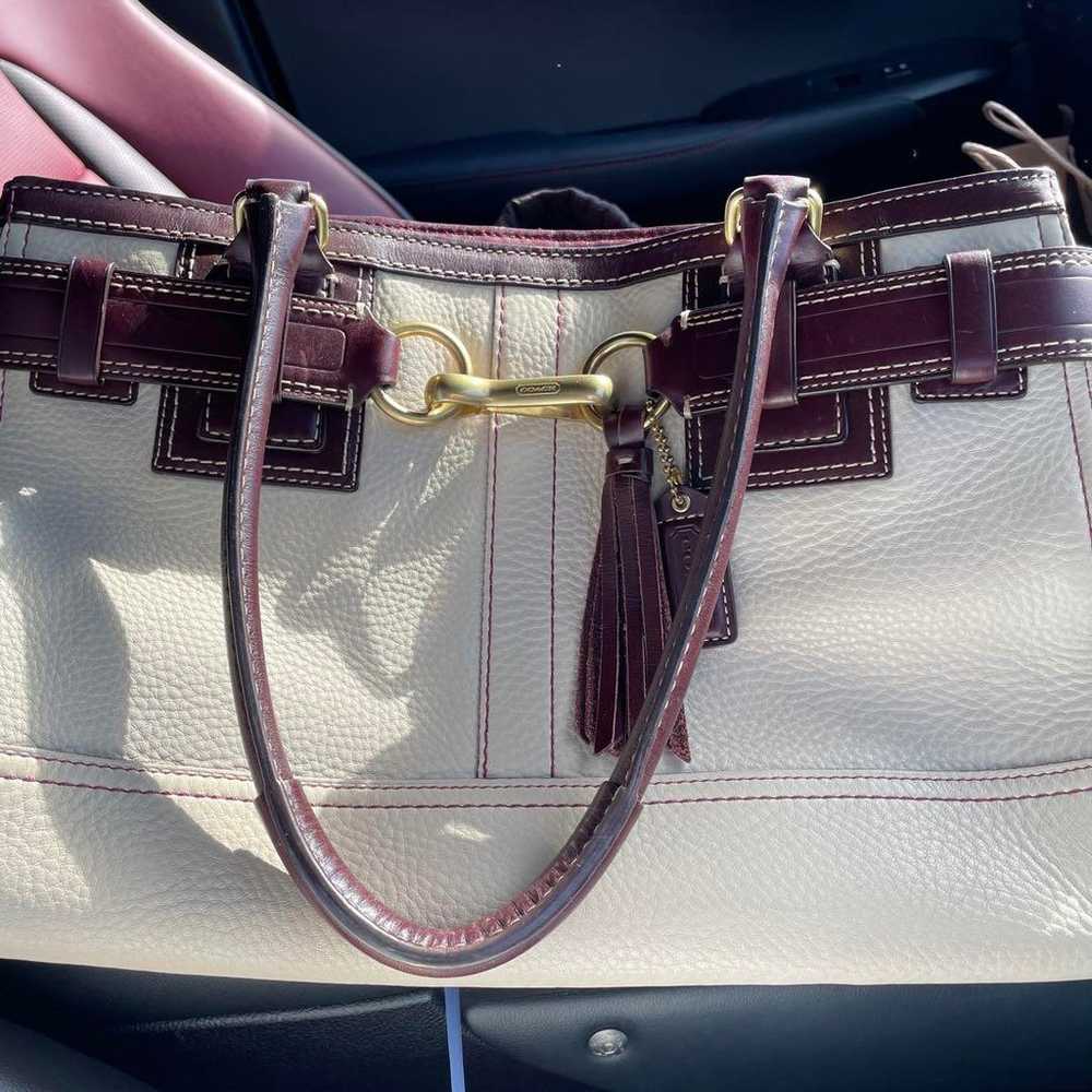 COACH Ivory Burgundy Handbag - image 1