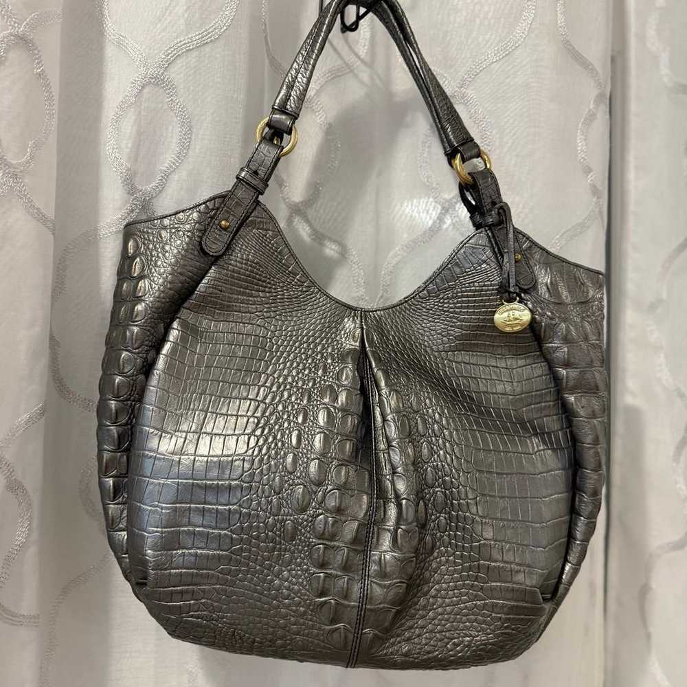 Brahmin large Silver Croc Embossed Leather Bag - image 1