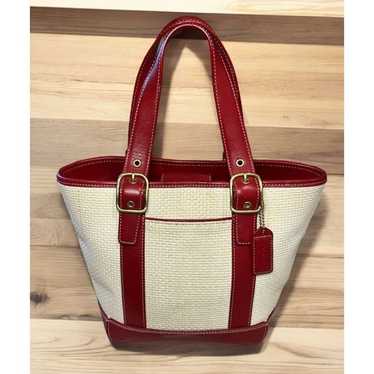 Coach Cabana Red Leather Woven outlet Straw Bag MOK-8157