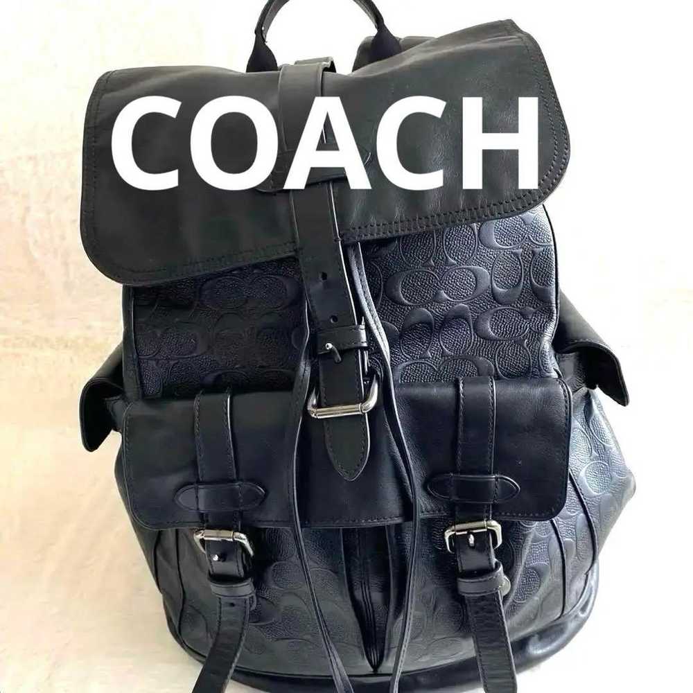 Coach Hudson Backpack, Leather, Signature, Black - image 1