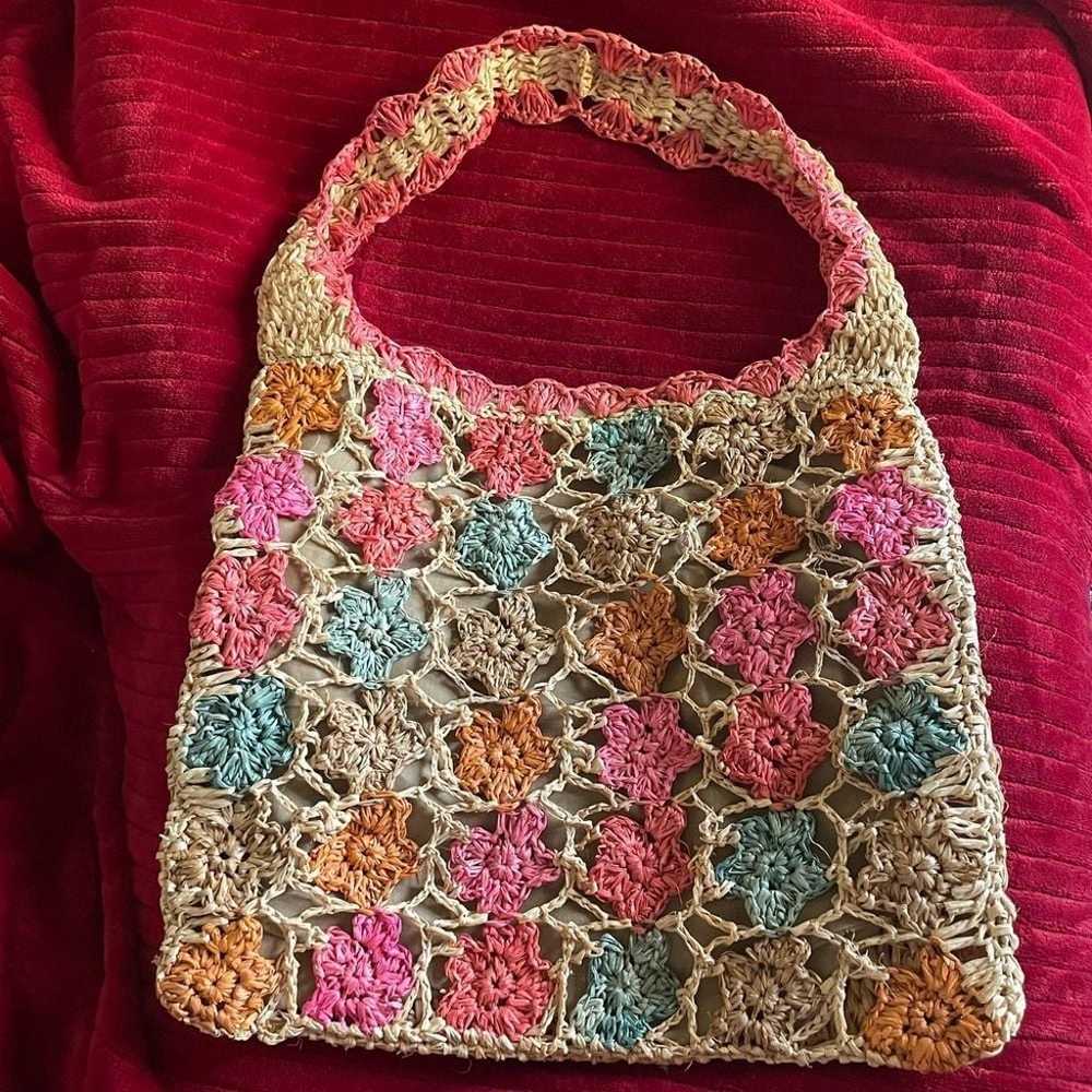 Cappelli Straworld  Woven floral Straw HandBag cr… - image 1