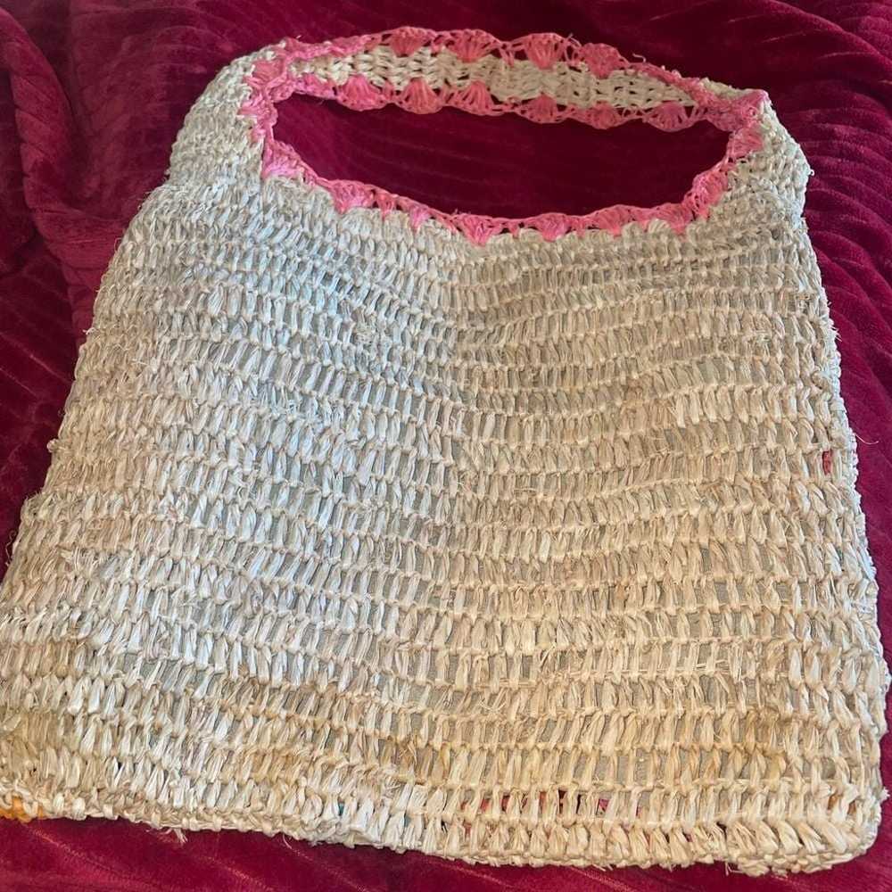 Cappelli Straworld  Woven floral Straw HandBag cr… - image 2