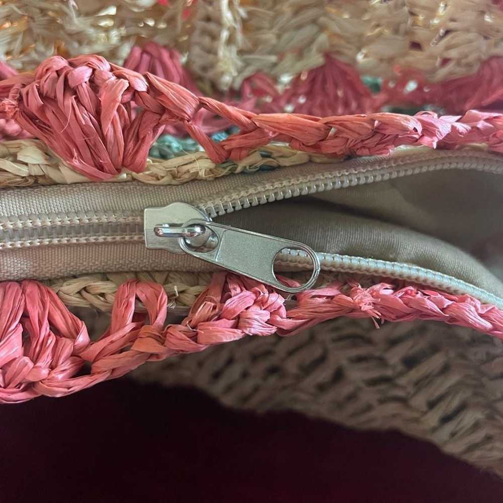 Cappelli Straworld  Woven floral Straw HandBag cr… - image 3