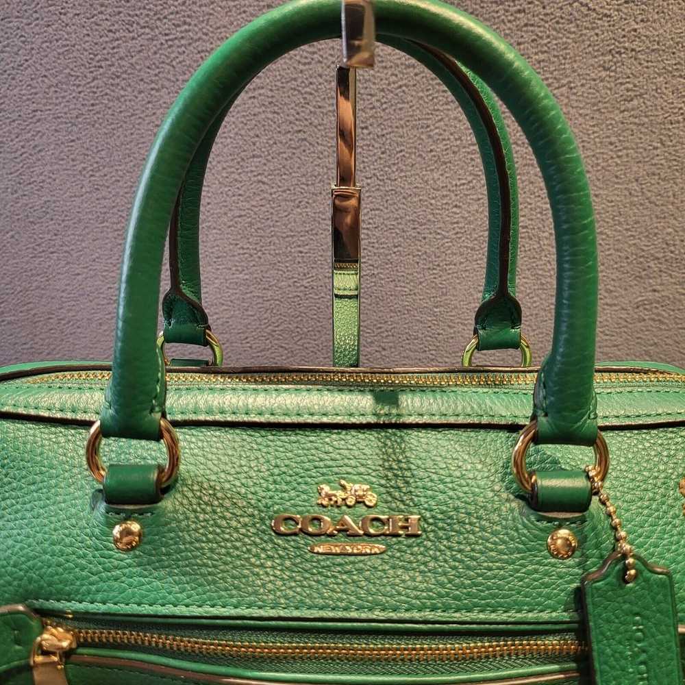 Coach Green Rowan Satchel Canvas & Pebble Leather… - image 2