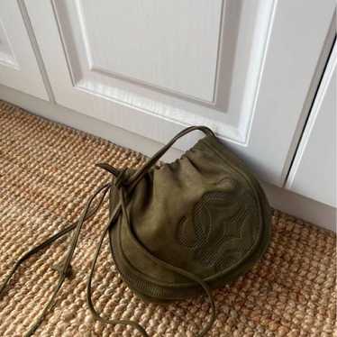 Diagonal Loewe Olive Green Suede Shoulder Bag