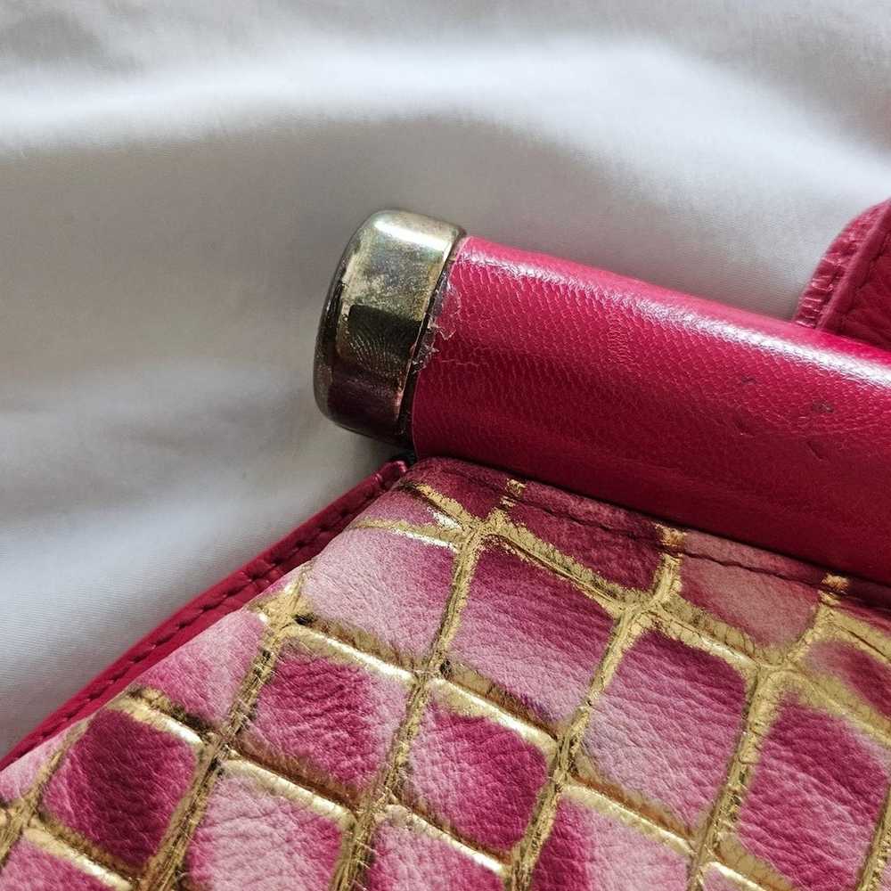 Vintage Vera Pelle Pink Croc Embossed Leather Dou… - image 4