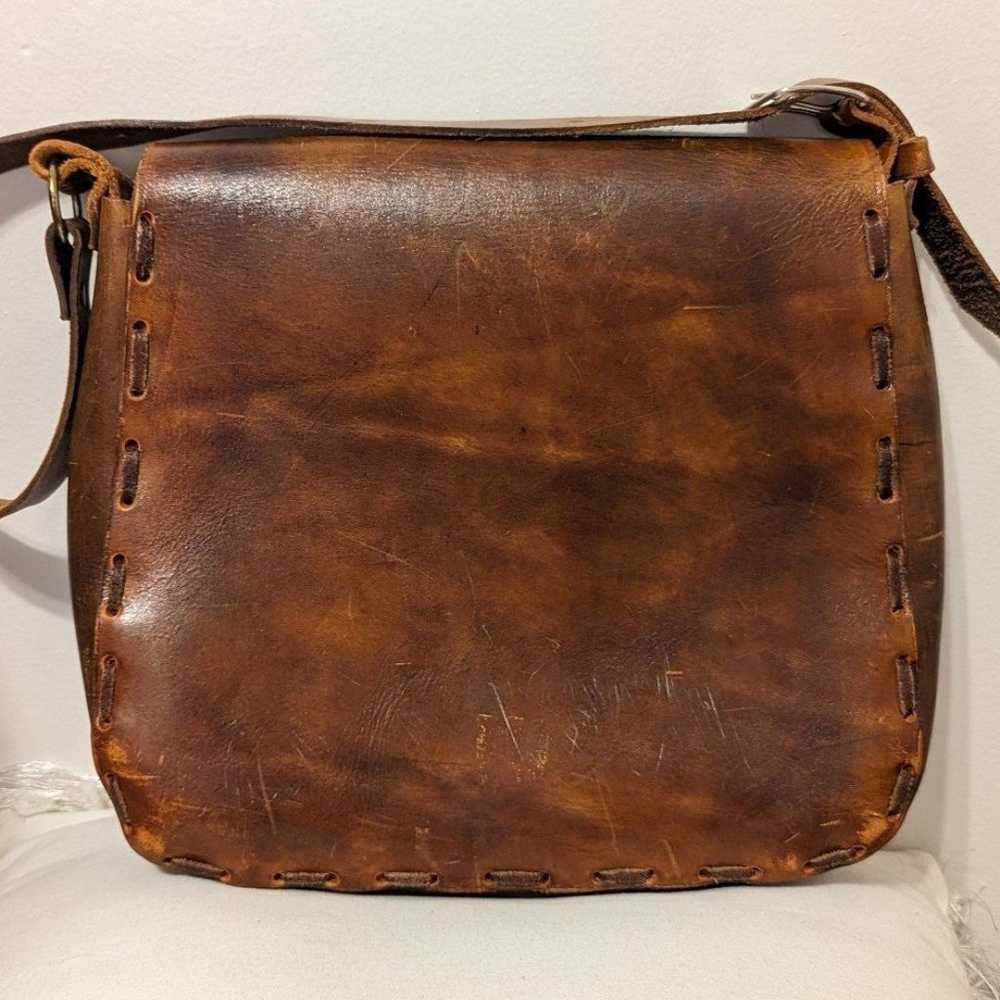 Vintage Large Handtooled Cognac Brown Leather Boh… - image 3