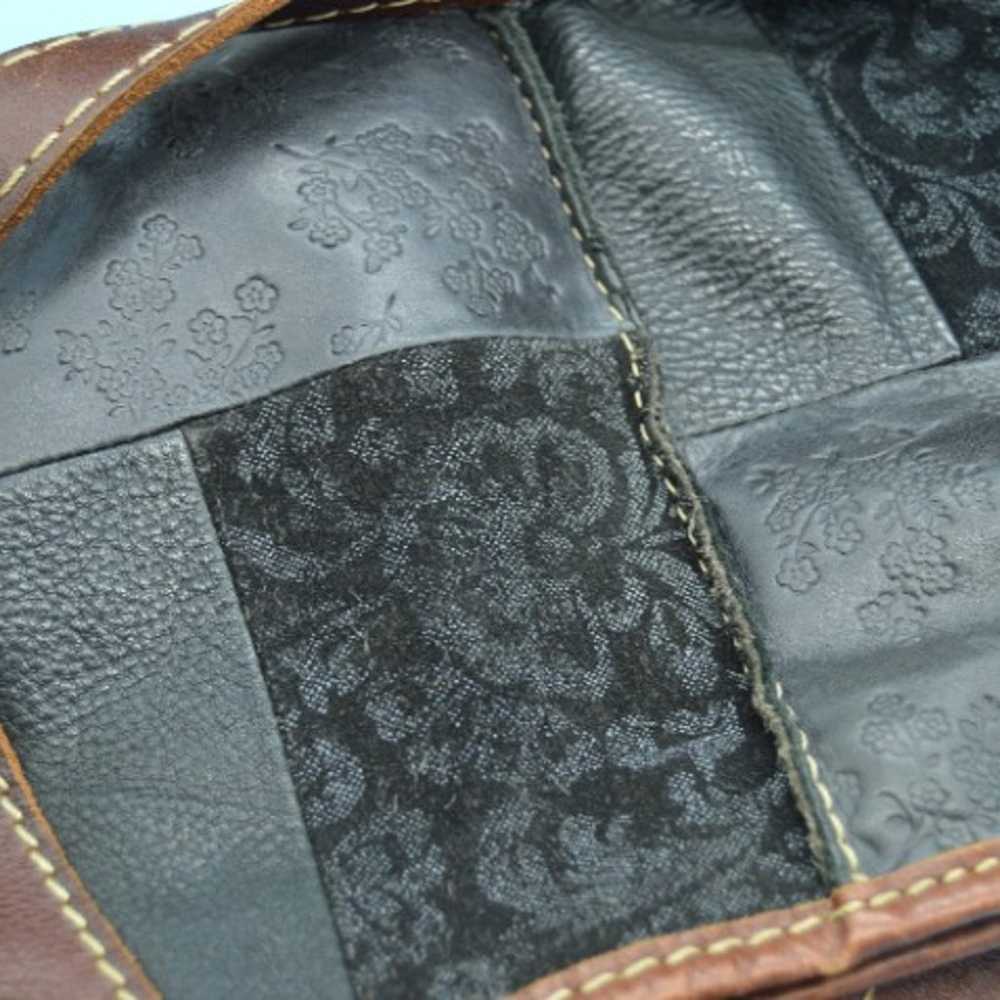 Vintage Fossil Patchwork Tooled Leather Floral Mu… - image 7