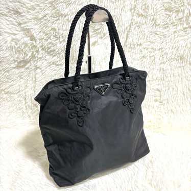 【Luxury】Prada Embroidered Design Handbag Nylon Bl… - image 1