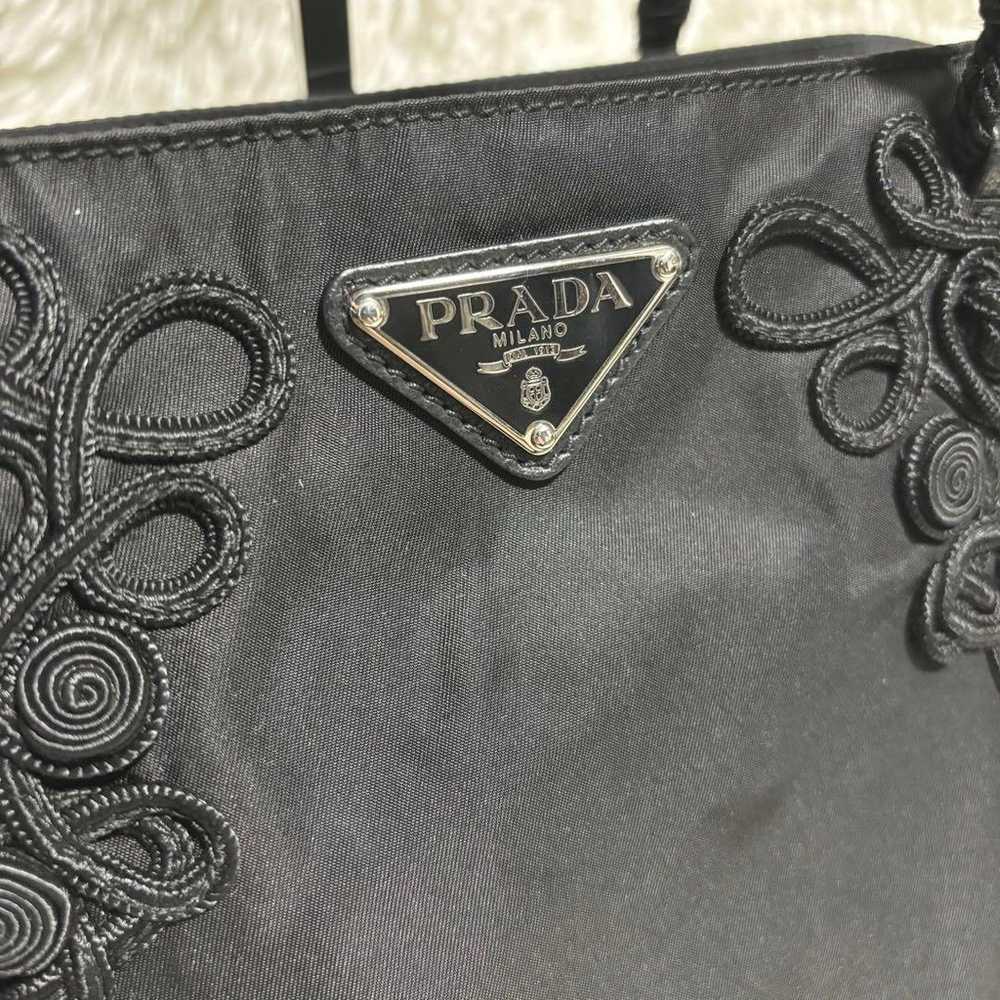 【Luxury】Prada Embroidered Design Handbag Nylon Bl… - image 2