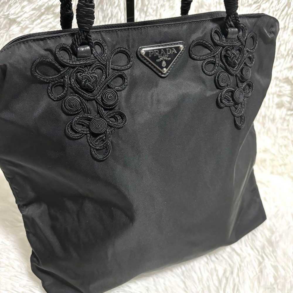 【Luxury】Prada Embroidered Design Handbag Nylon Bl… - image 3