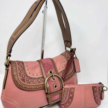 Coach Leather, Suede & Studded Shoulder Bag & Mat… - image 1