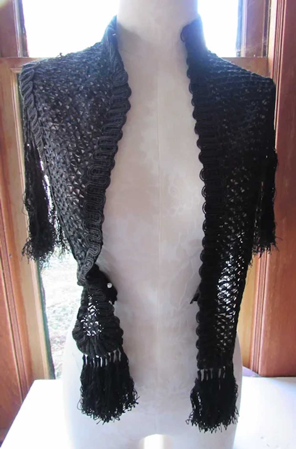 Authentic Antique Victorian Capelet Black Woven R… - image 2