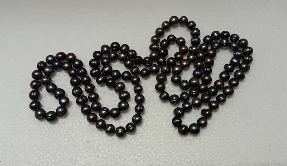 Rope 51" Peacock Black Baroque Pearls 8 mm Hand K… - image 3