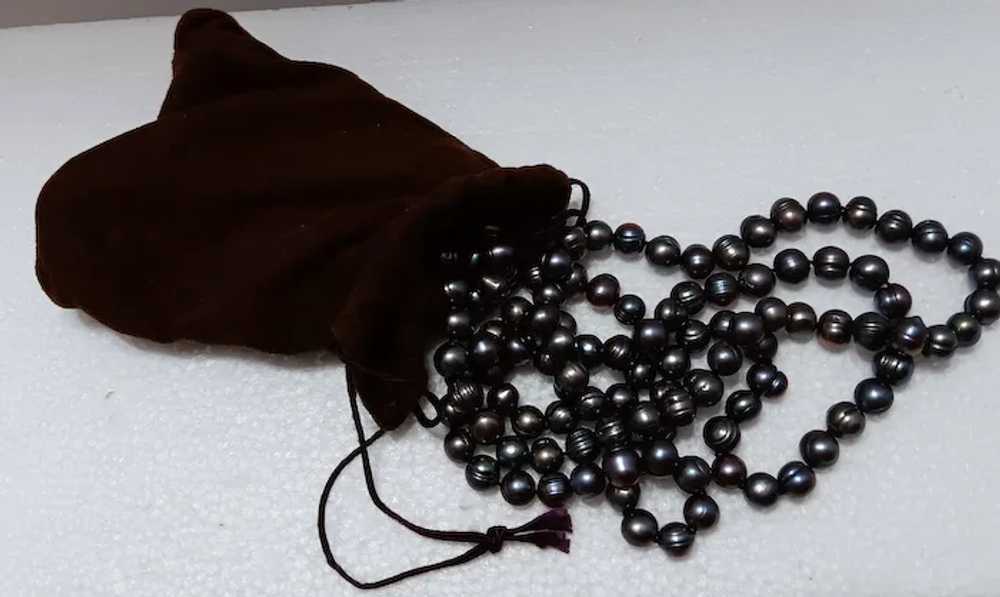 Rope 51" Peacock Black Baroque Pearls 8 mm Hand K… - image 5