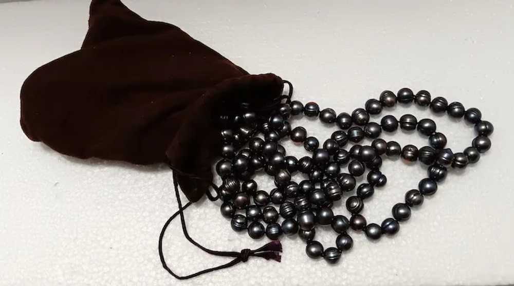 Rope 51" Peacock Black Baroque Pearls 8 mm Hand K… - image 7