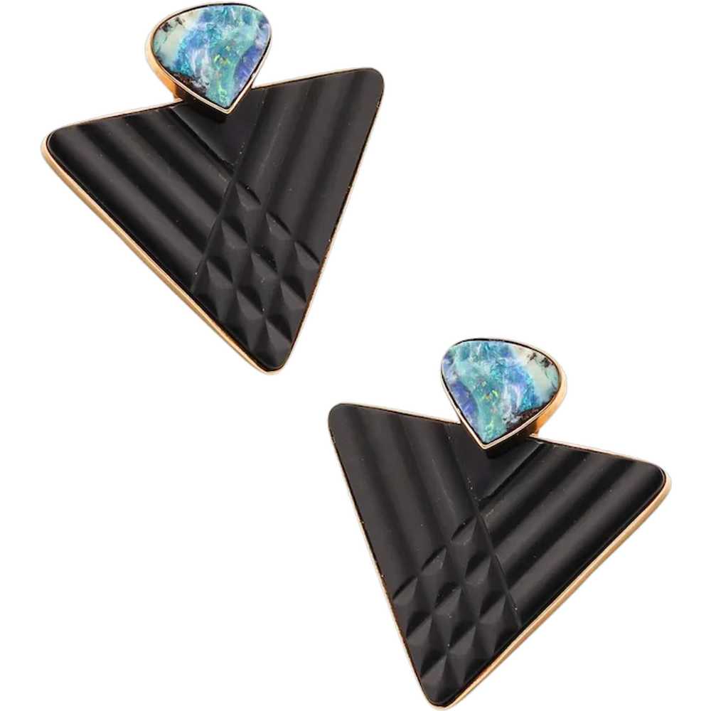 MODERNIST Studs Earrings In 14Kt Yellow Gold With… - image 1