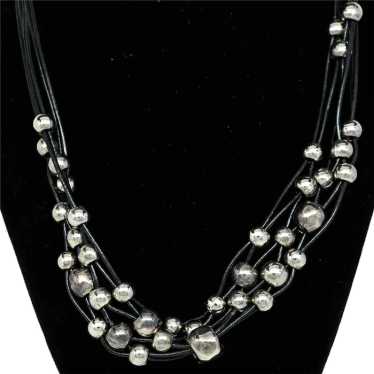 Multi Strand Silver Beaded Necklace