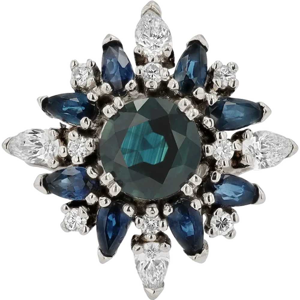 Vintage Space Age Sapphire and Diamond Cluster 18… - image 1