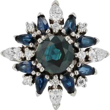 Vintage Space Age Sapphire and Diamond Cluster 18… - image 1