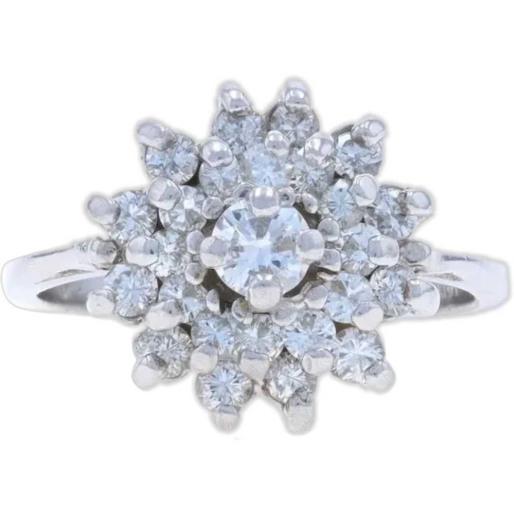 White Gold Diamond Cluster Cocktail Ring - 14k Ro… - image 1