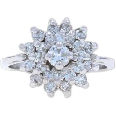 White Gold Diamond Cluster Cocktail Ring - 14k Rou