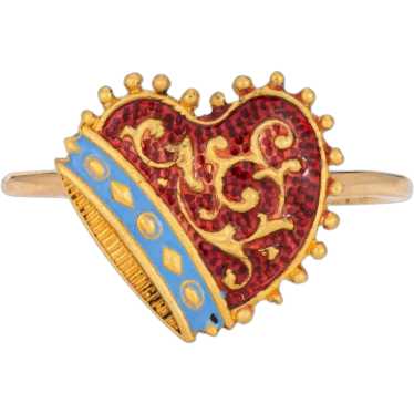 Antique Victorian Heart Enamel Conversion Ring 18… - image 1