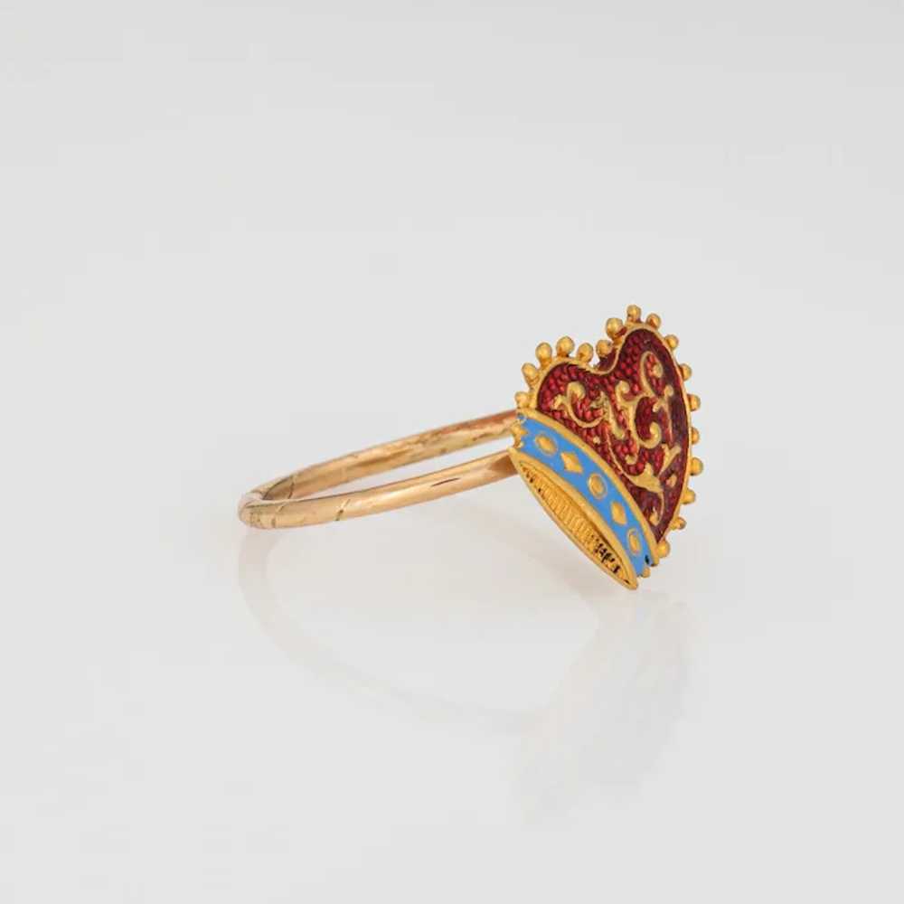 Antique Victorian Heart Enamel Conversion Ring 18… - image 3