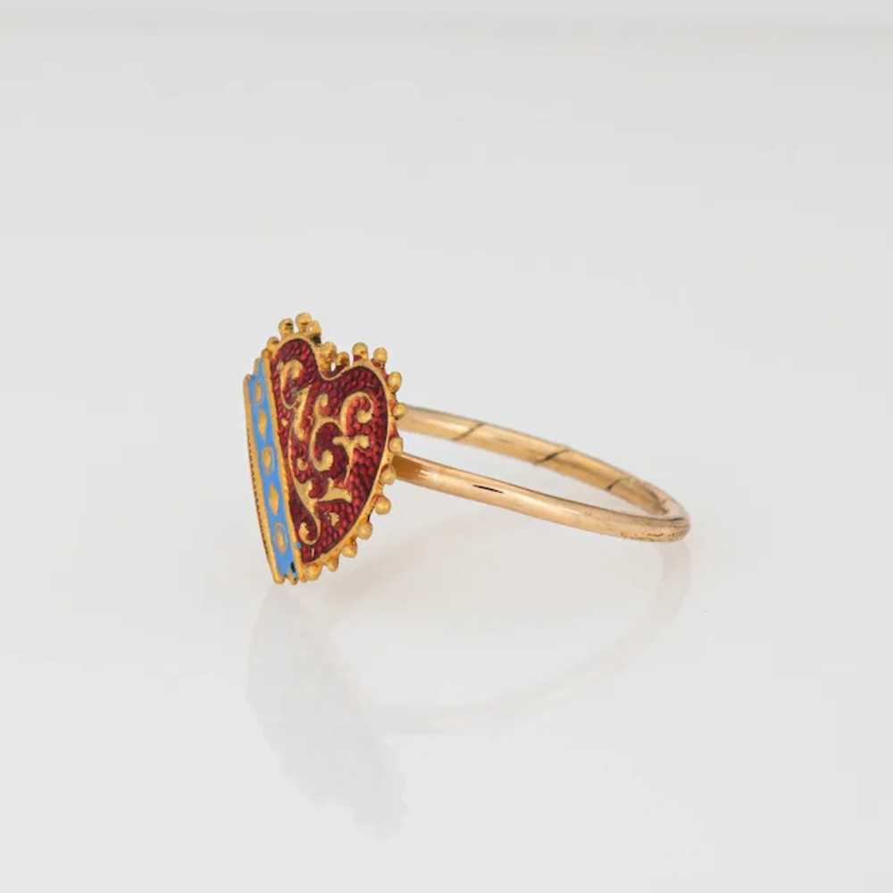 Antique Victorian Heart Enamel Conversion Ring 18… - image 4