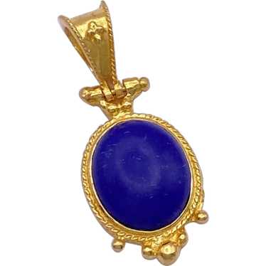 Etruscan Revival Lapis Lazuli Pendant 14K Gold