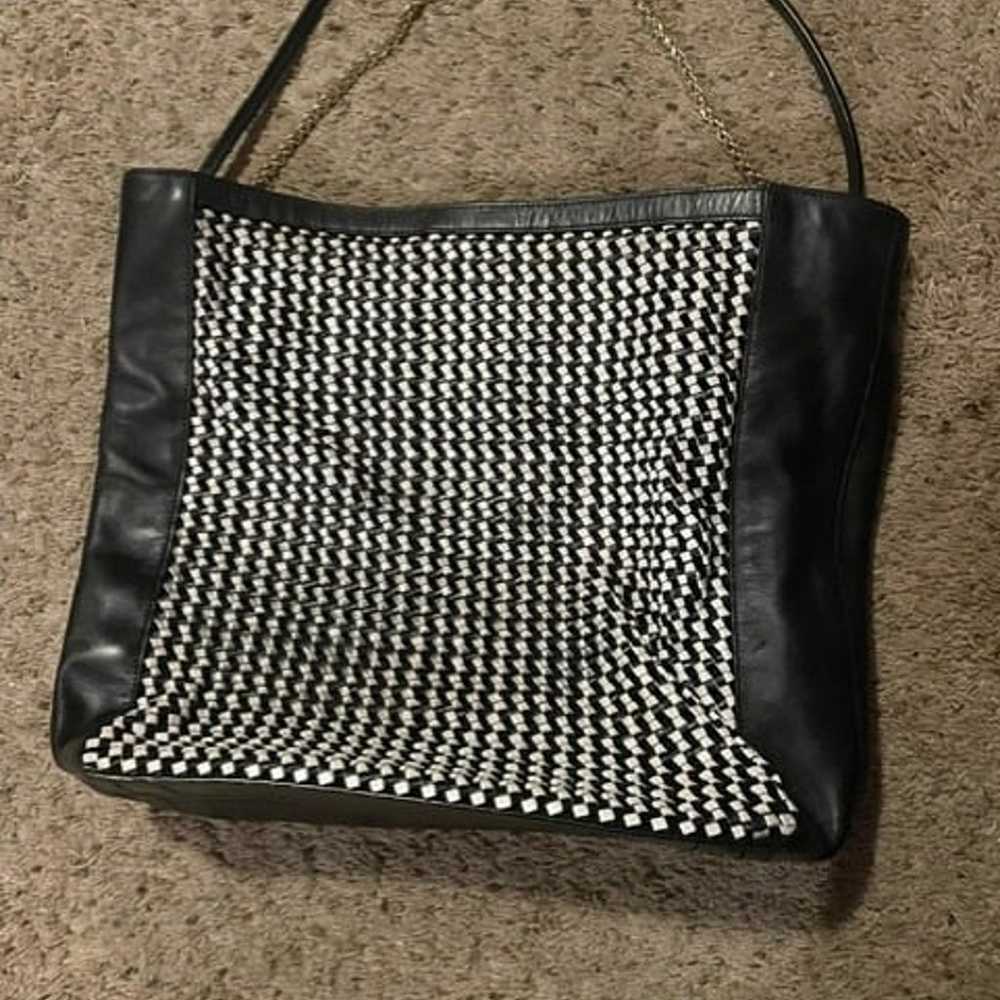 Tory Burch Erica Black/White Leather Woven Large … - image 2